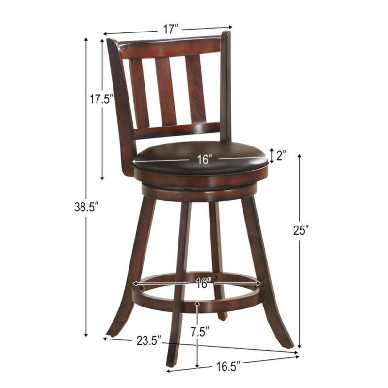 Hivvago 2 Pieces 360 Degree Swivel Wooden Counter Height Bar Stool Set with Cushioned Seat