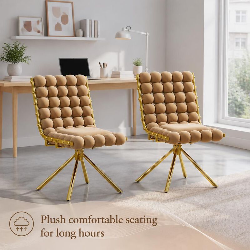 GOODSILO Set of Two Modern Tufted Puffy Bubble Velvet Dining Accent Swivel Chairs with Metal Legs for Dining Room and Kitchen image number 4