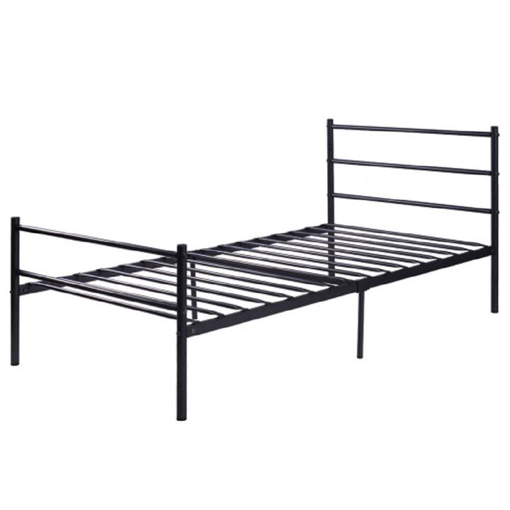 77.5" x 39.9" x 35.0" Twin Size Metal Bed Frame 6 Legs-Black