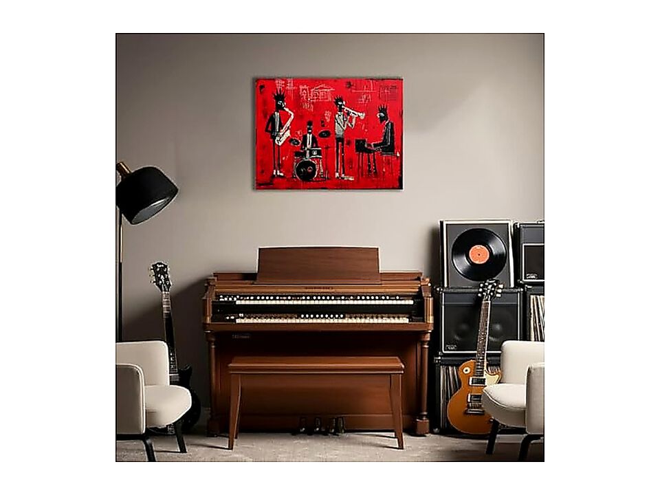 Red Jazz Band Canvas Wall Art Abstract Black Musician Modern Graffiti Street Bar