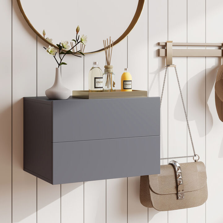 Wall-Mounted Floating Nightstand with 2 Drawers for Bedroom Storage