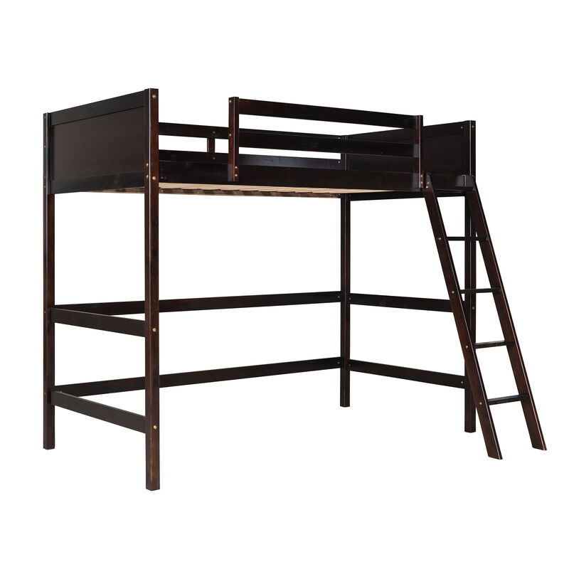 Whisen Solid Wood Twin Size Loft Bed with Ladder-Espresso