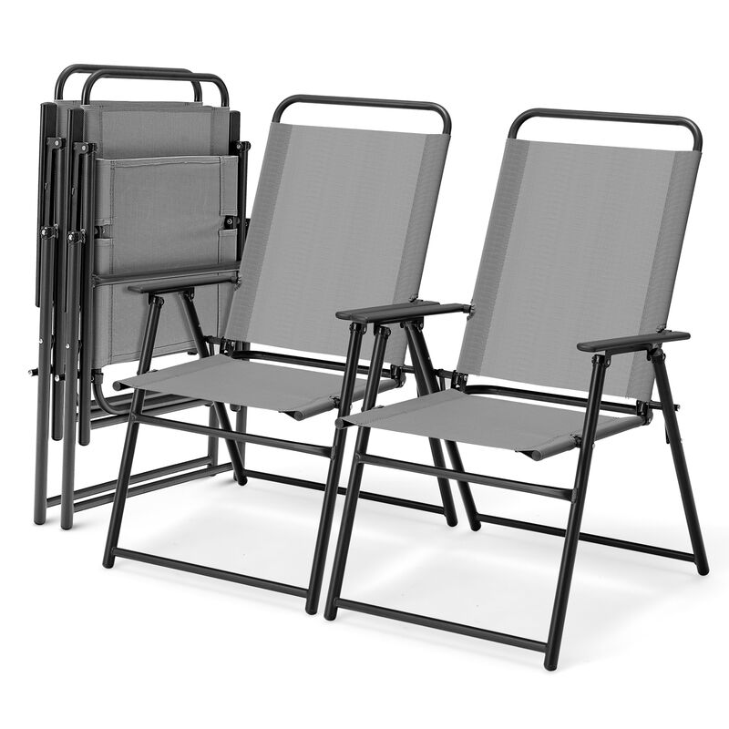 Set of 2 Outdoor Folding Sling Chairs with Armrest and Backrest