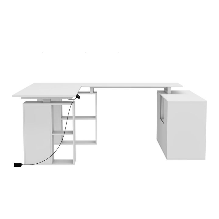 FUFU&GAGA 63-in White Modern/Contemporary L-shaped Desk Hutch Included,(72.4" W x 47.2" D x 46.6" H), White