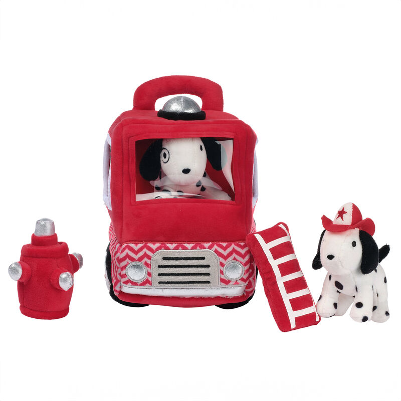 Lambs & Ivy Fire Truck 5pc Developmental Plush Soft Toy Interactive Play Set