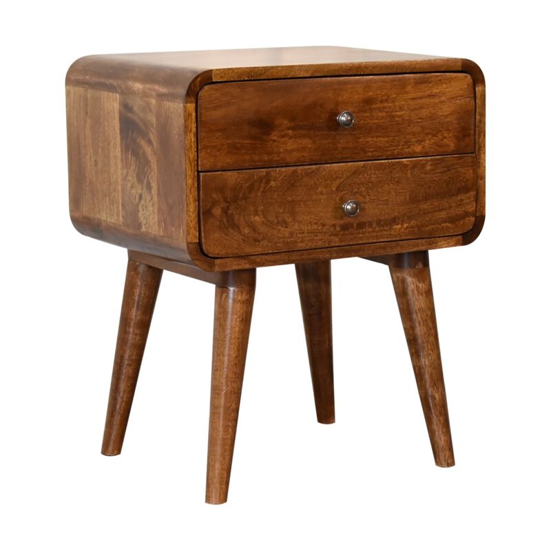 Curved Chestnut Solid Wood 2 Drawer Nightstand