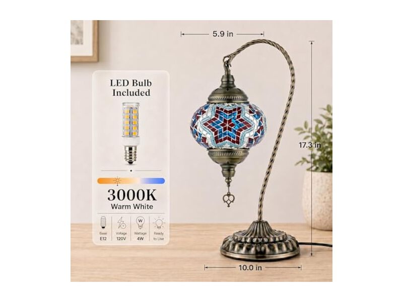 Mosaic Moroccan Table Lamp For Living Room Bedroom Bedside Blue image number 3