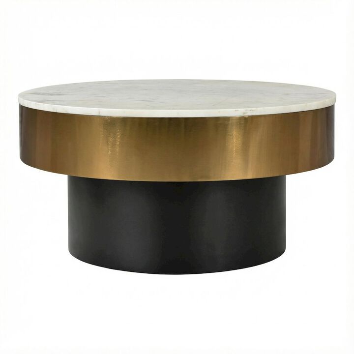 Starlight Canyon Home White Marble Top Coffee Table with Iron Base and Art Deco Design