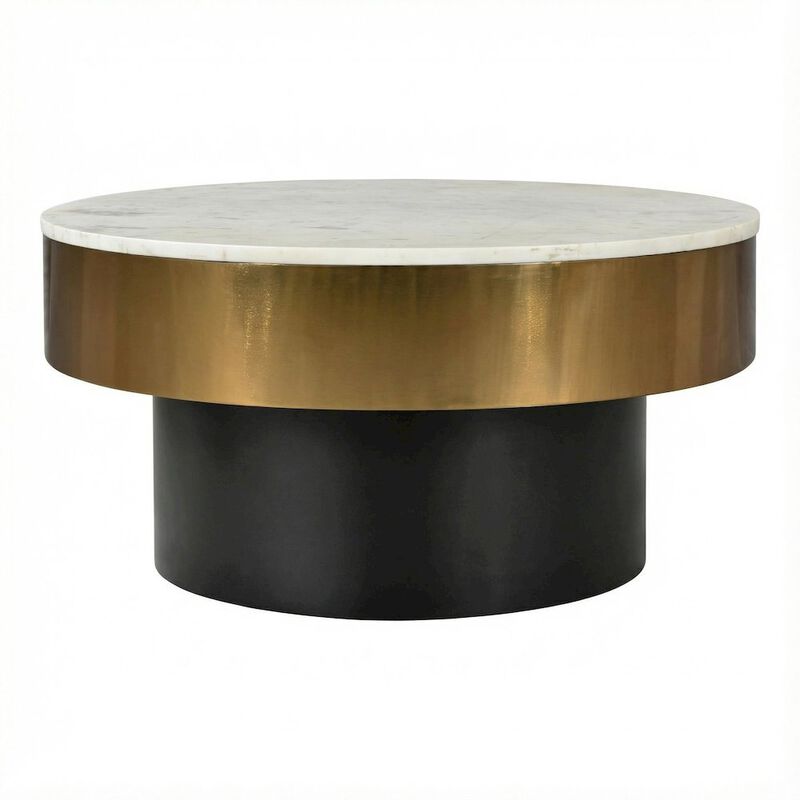 Starlight Canyon Home White Marble Top Coffee Table with Iron Base and Art Deco Design image number 0