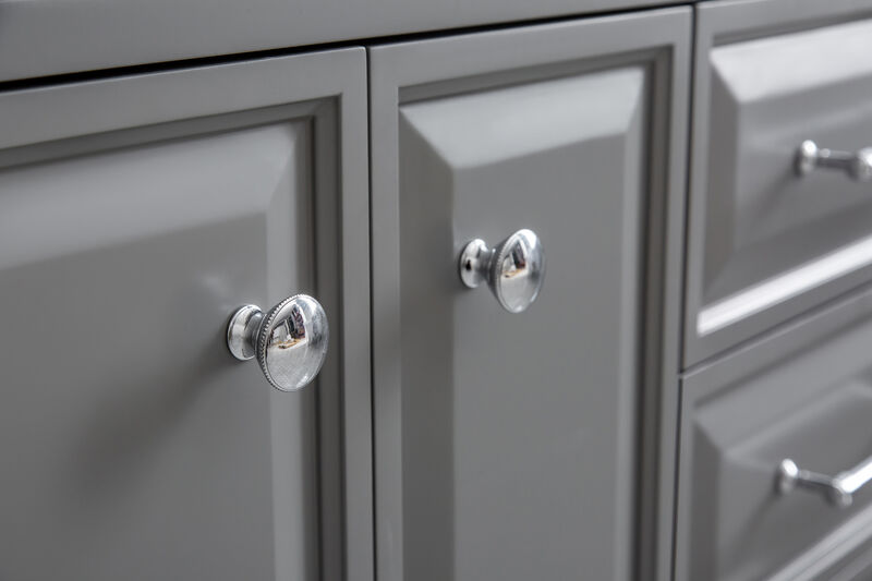 Palace 60 In. Double Sink Carrara Quartz Countertop Bath Vanity in Cashmere Grey with Chrome Hardware and Hook Faucets image number 9