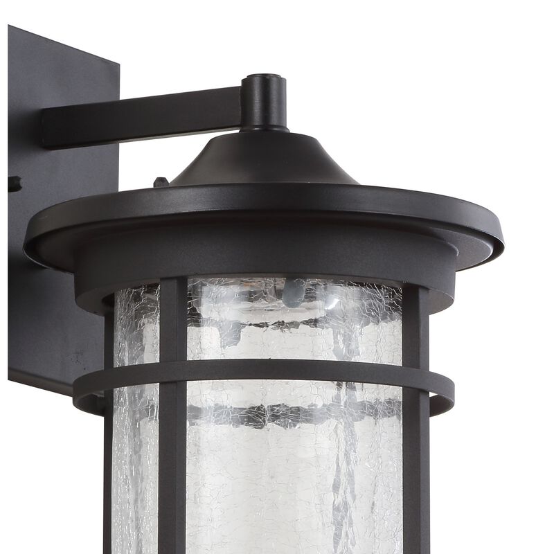 Porto 10.25" Outdoor Wall Lantern Crackled Glass/Metal Integrated LED Wall Sconce, Black