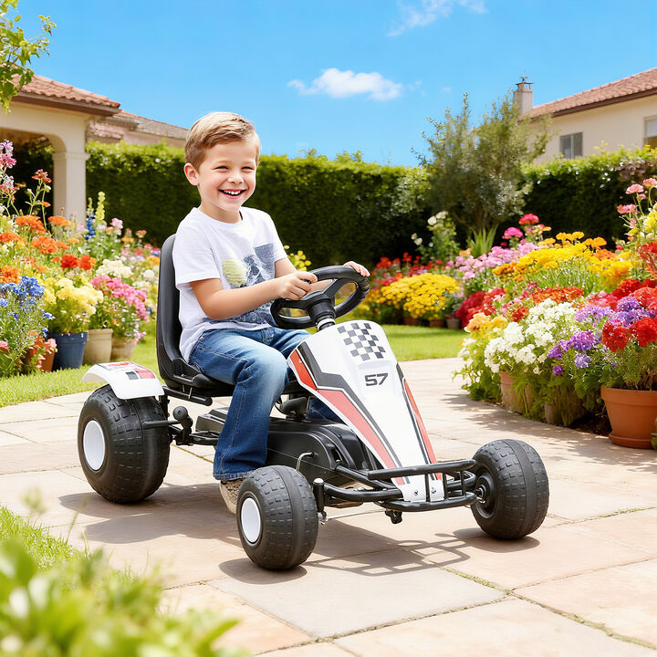 BreeBe Pedal Go Kart Children Ride on Car Racing Style with Adjustable Seat, Plastic Wheels, Handbrake and Shift Lever