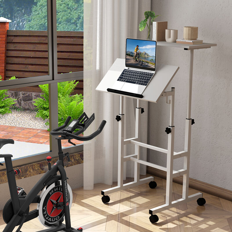 Height Adjustable Mobile Standing Desk with Rolling Wheels for Office and Home