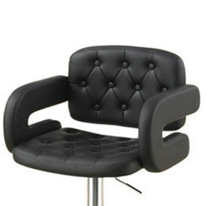 Chair Style Barstool With Tufted Seat And Back Black And Silver-Benzara