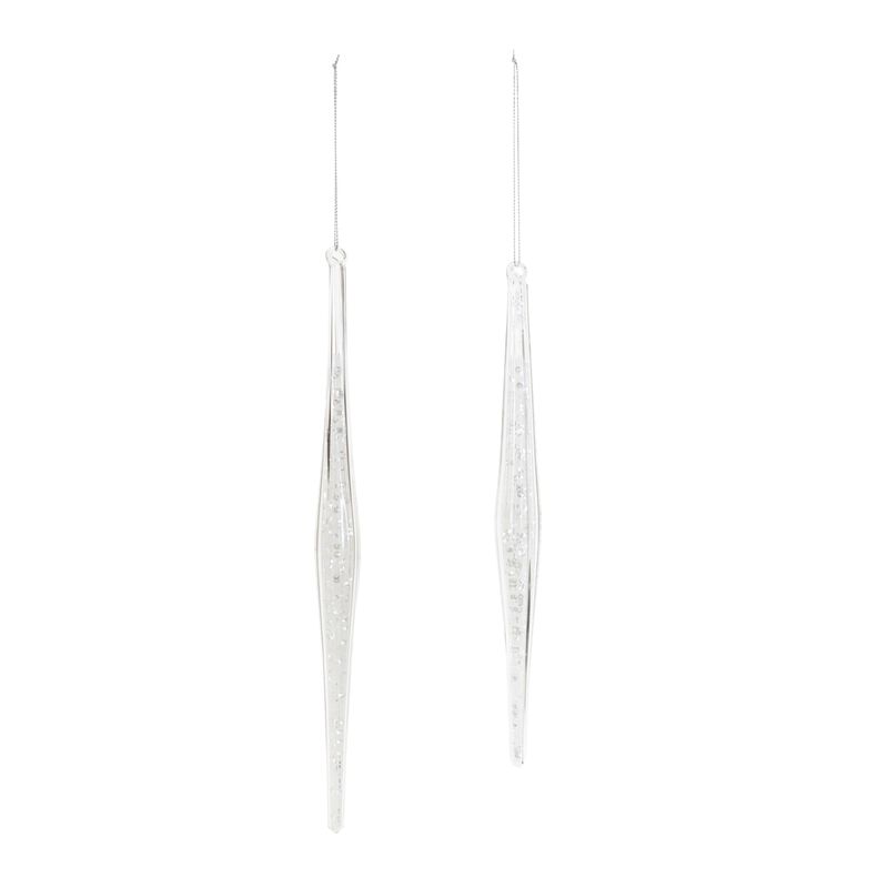 Winter Tree Ornaments Set of 6 Clear Glass Icicle Drops for Holiday Decorating