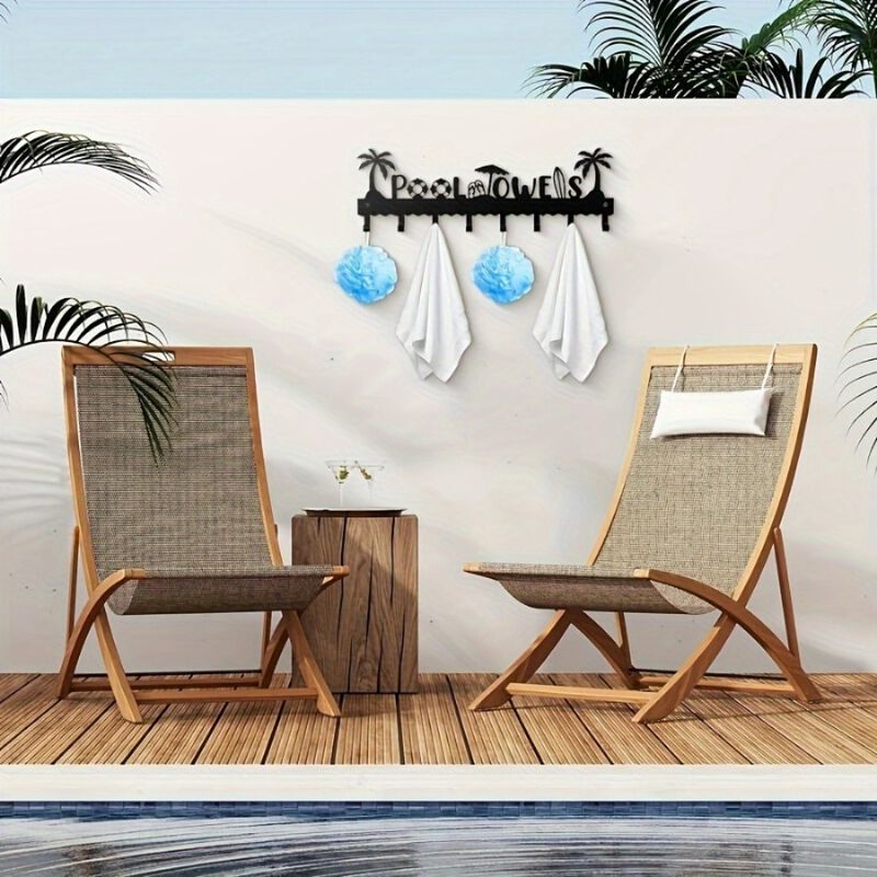 Modern Pool Towel Rack with 8 Hooks, Wall-Mounted Iron Storage Organizer image number 3