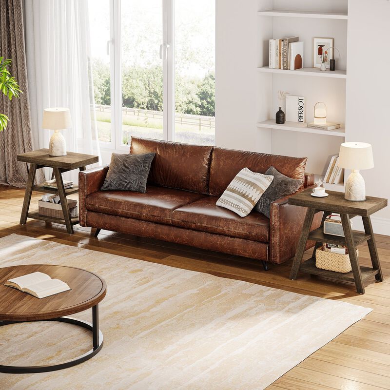 3-Tier Wood Side Table with Storage Shelf, End Table for Bedroom & Living Room - Rustic Brown image number 3