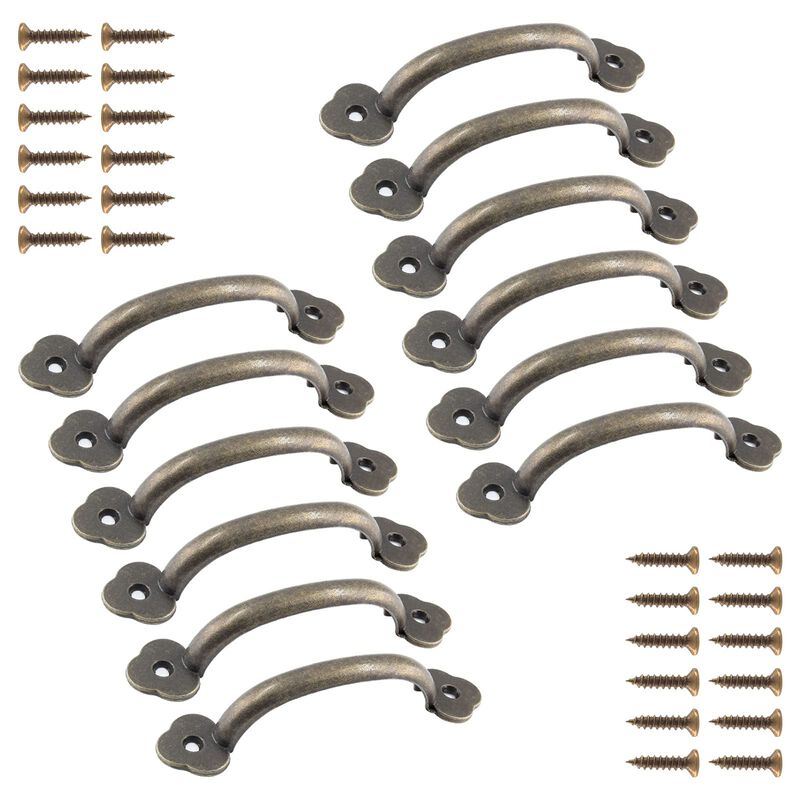Jiozermi 12 Pcs 4"" Antique Pull Handle Rustic Gate Handle, 3.2 inch Hole to Hole Iron Hardware Handle Pull, Vintage Farmhouse C