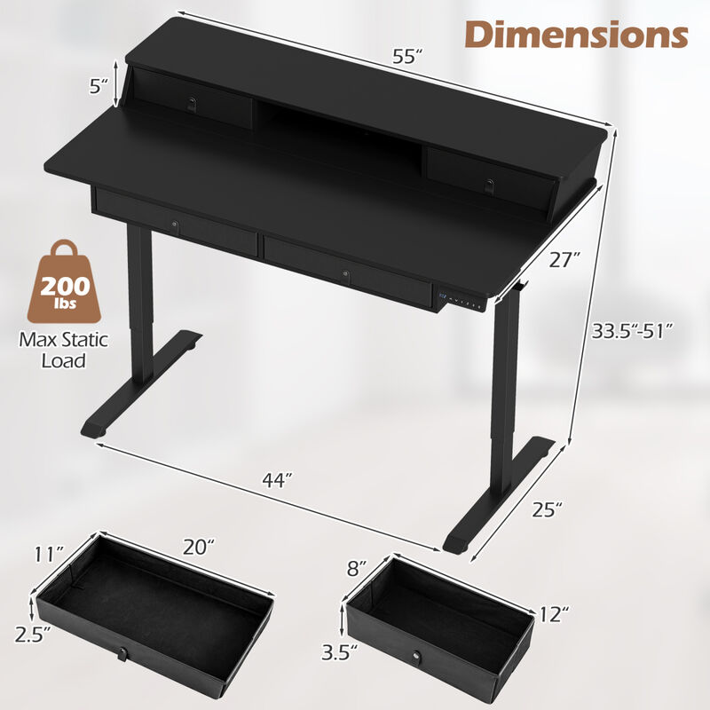 Electric Height Adjustable Standing Desk with Storage Drawers image number 2