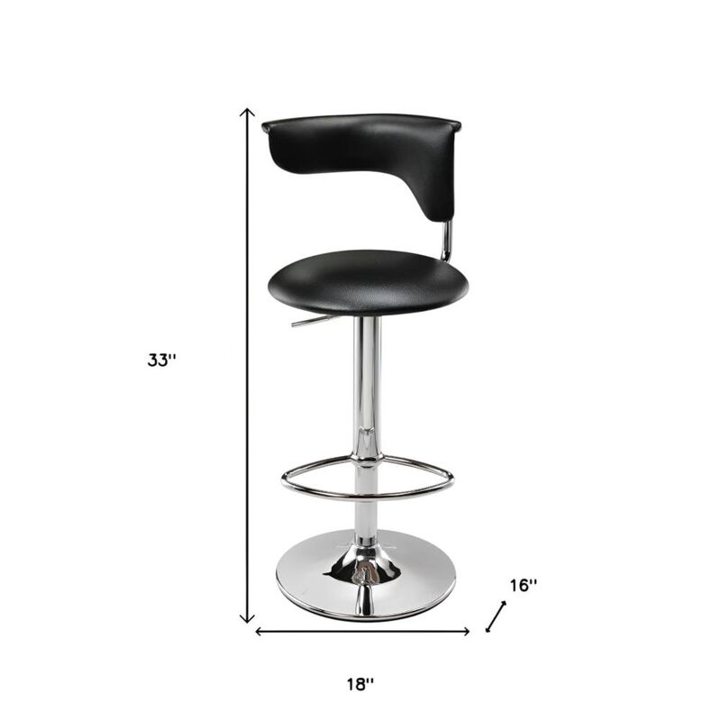 Hivvago Black and Silver Faux Leather and Metal Low Back Adjustable Height Bar Chair