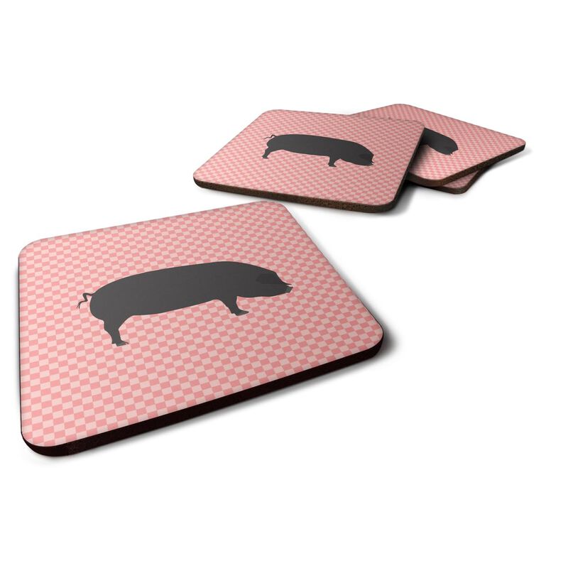 Caroline's Treasures Devon Large Black Pig Pink Check Decorative Coasters, 3.5, Multicolor