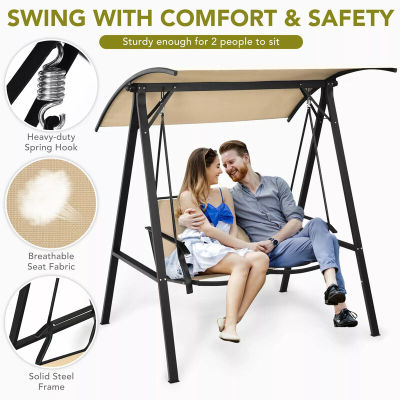 Mondawe 2 Person Patio Swing with Weather Resistant Glider and Adjustable Canopy