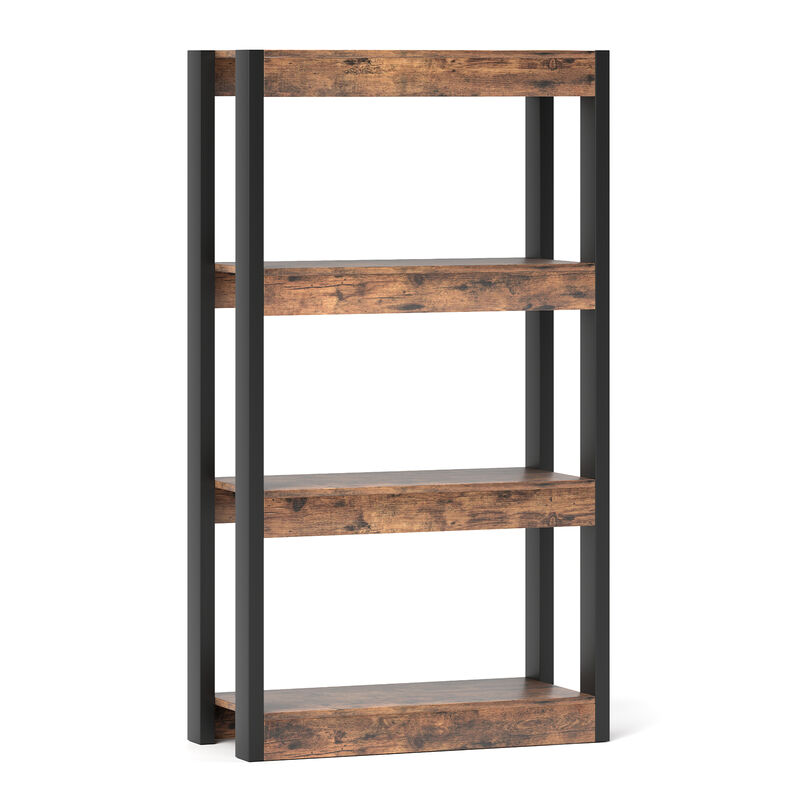 Modern 4-Tier Bookcase with Wooden Shelves and Dual Anti-Tipping Devices