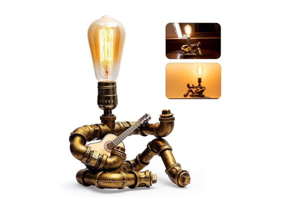 Industrial Retro Steampunk Metal Robot Table Lamp For Bedroom Living Room