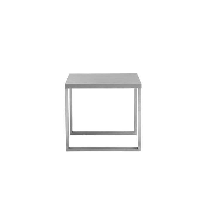 Tom 22 Inch Side End Table, Square Top, Square Legs, Gray Brushed Metal