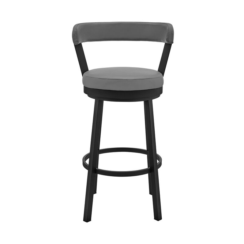 Emma 26 Inch Modern Counter Stool Chair, Vegan Leather, Swivel, Gray, Black