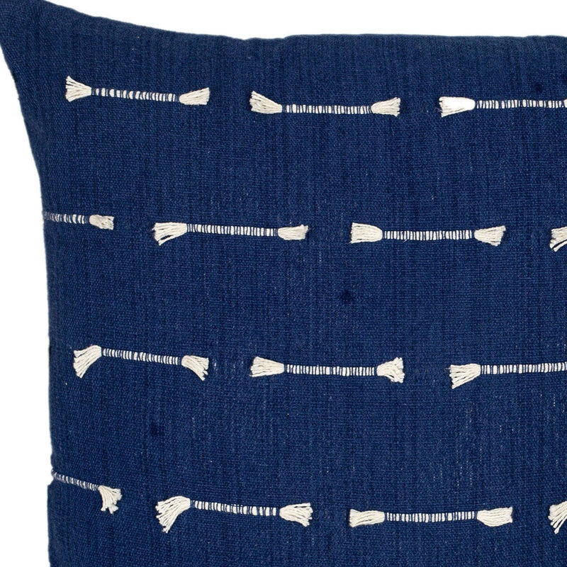 HomeRoots 18" Dark Blue Striped Cotton Throw Pillow With Texture image number 5