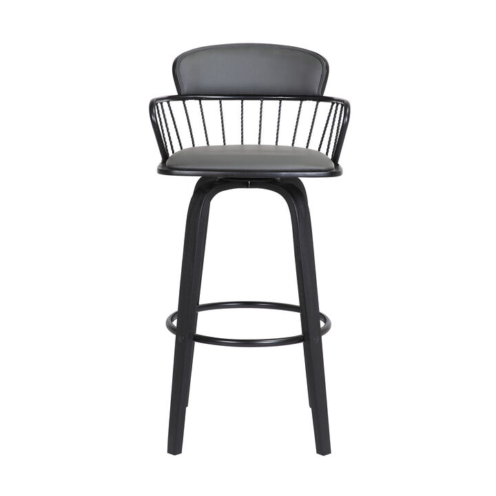 HomeRoots 30" Faux Leather Bar Stool with Square Seat and Wood Base