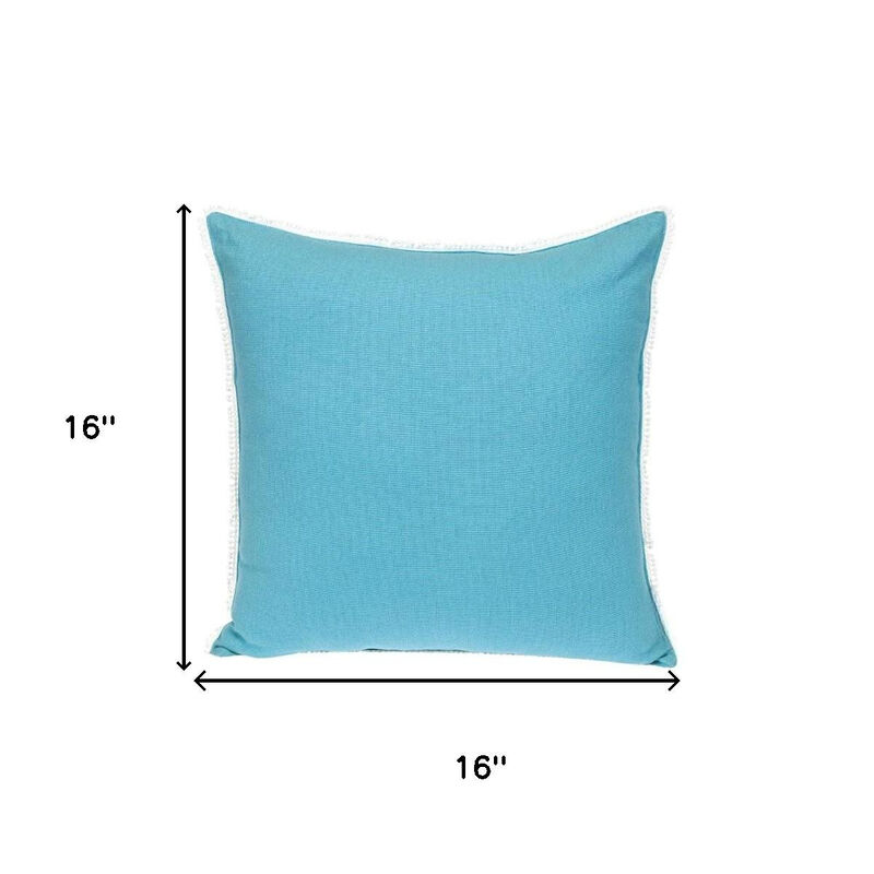 HomeRoots 16" Aqua Cotton Throw Pillow with Scalloped Edges image number 4