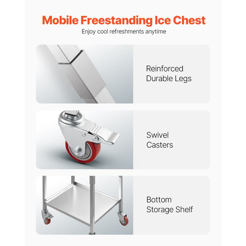 Rolling Ice Chest Cooler Cart 32.8Qt Stainless Steel Outdoor Trolley image number 5