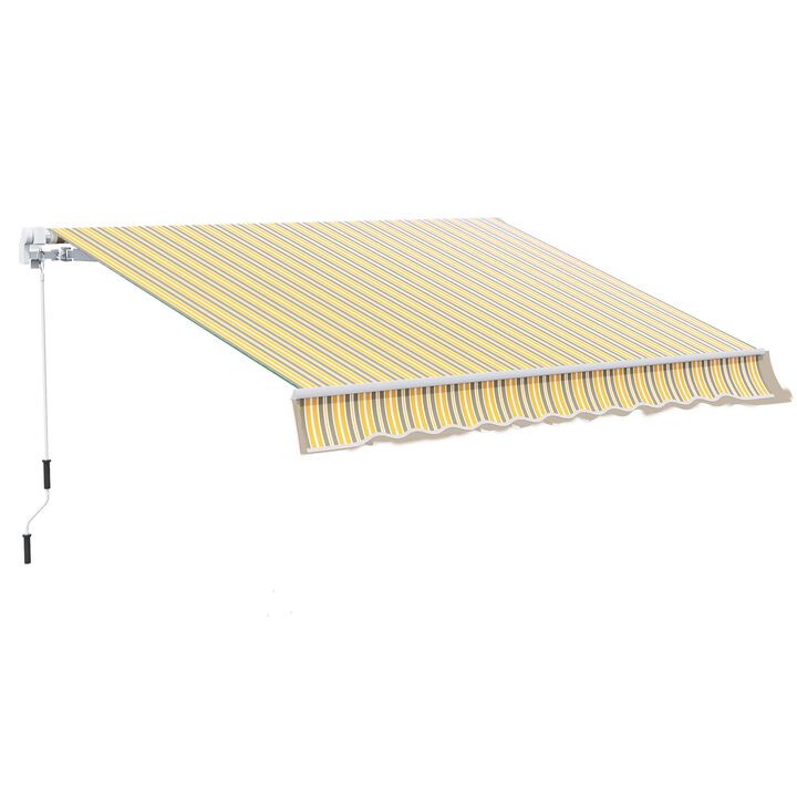 12' x 10' Manual Retractable Awning Outdoor Sunshade Shelter for Patio, Balcony, Yard, with Adjustable & Versatile Design, Yellow and Grey