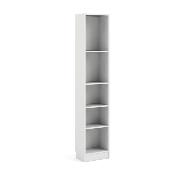 Tvilum Basic Tall Narrow 5 Shelf Bookcase - White