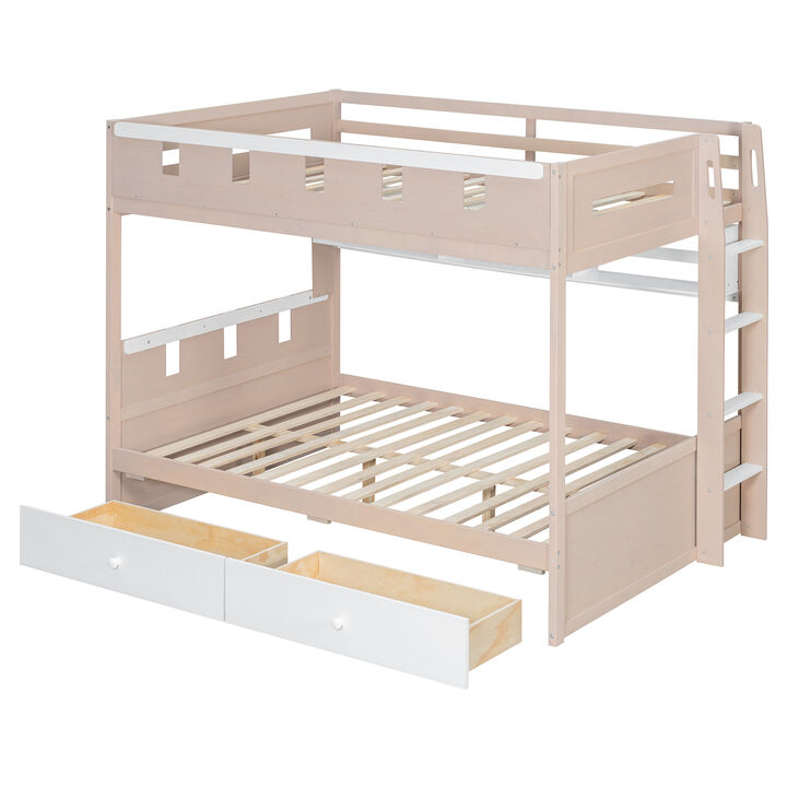 Merax Castle Style Loft Bed with LED Nightlight, Storage Shelves & Under-Bed Drawers
