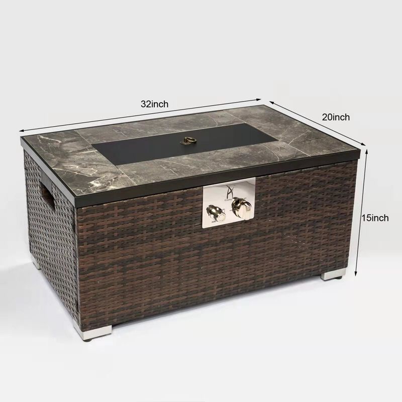 Streamdale Rattan Gas Fire Table with Tile Tabletop