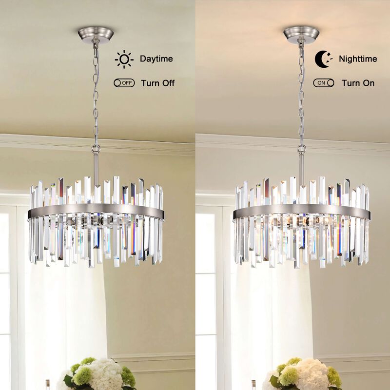 Candela Satin Nickel Finish 5-light Drum Crystal Glass Chandelier image number 4