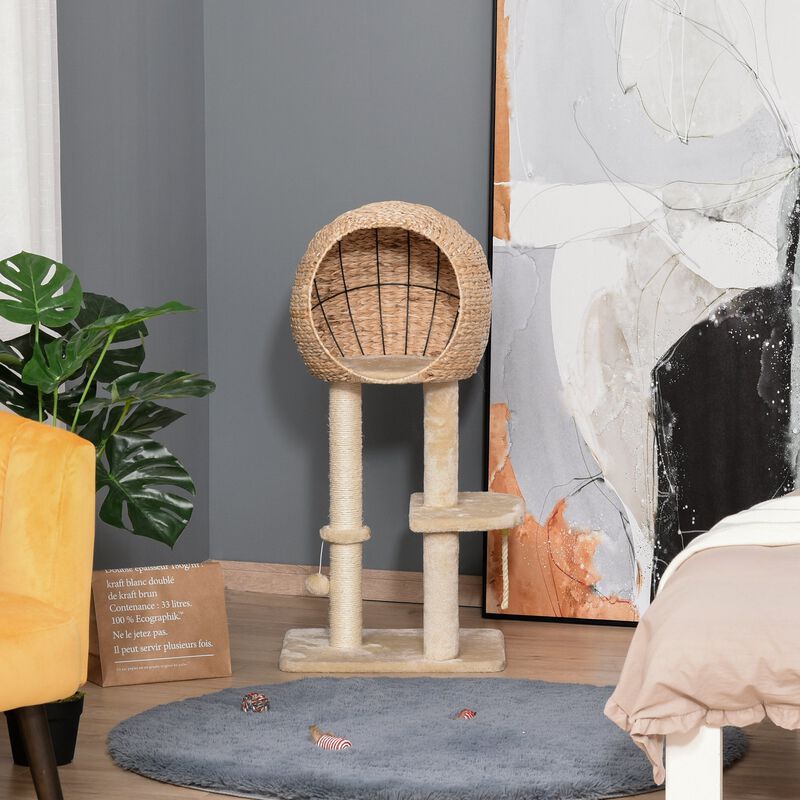 Beige Cat Playground: 39"H Modern Tree with Scratching Post and Condo image number 1