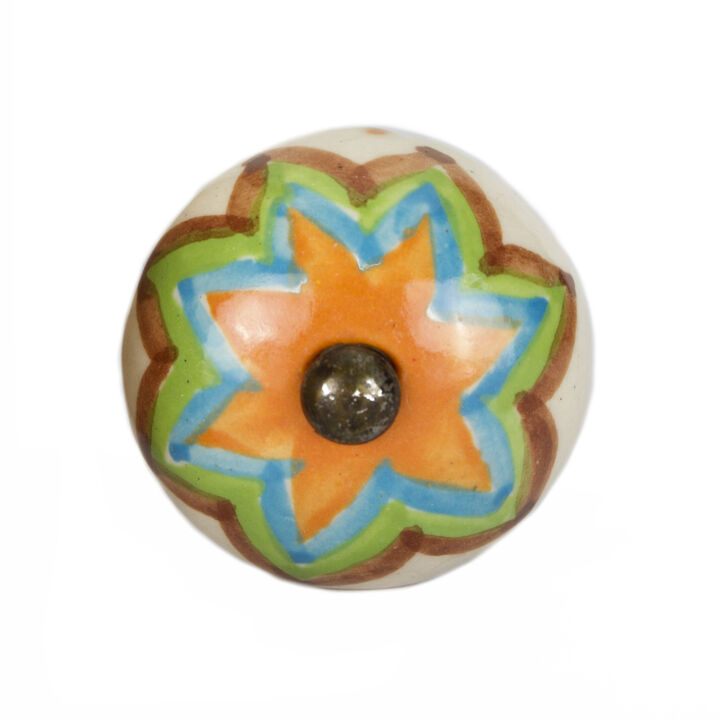 HomeRoots Set of Eight Blue And Orange Ceramic And Metal Drawer Pull Knobs