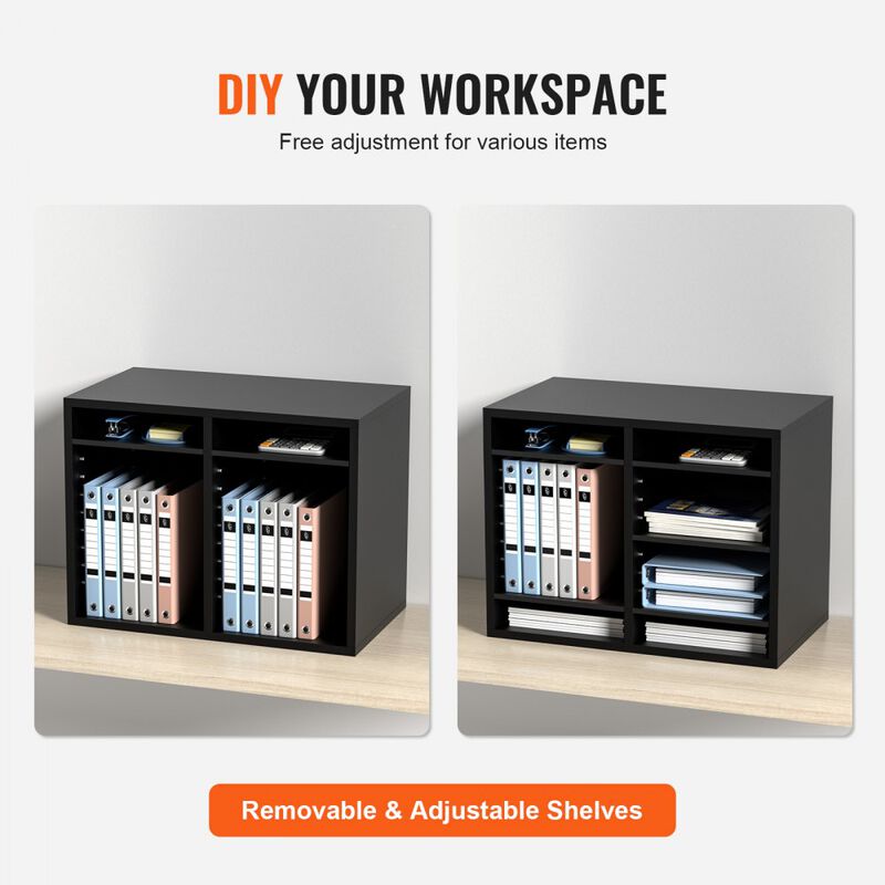 Desktop Literature Organizer with 12 Storage Slots, Wood Mail Sorter for Home Office Supplies-Black image number 7