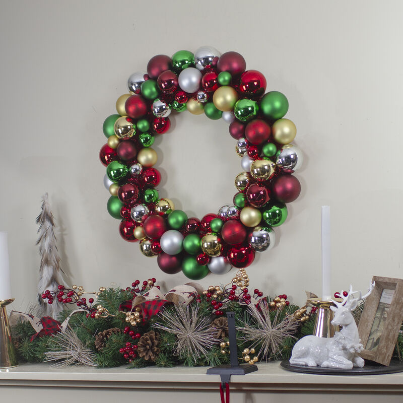 Traditional Colors 2-Finish Shatterproof Ball Christmas Wreath  36-Inch image number 1