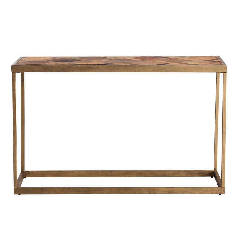 HomeRoots 48" Natural and Brass Solid Wood and Iron Frame Console Table image number 0