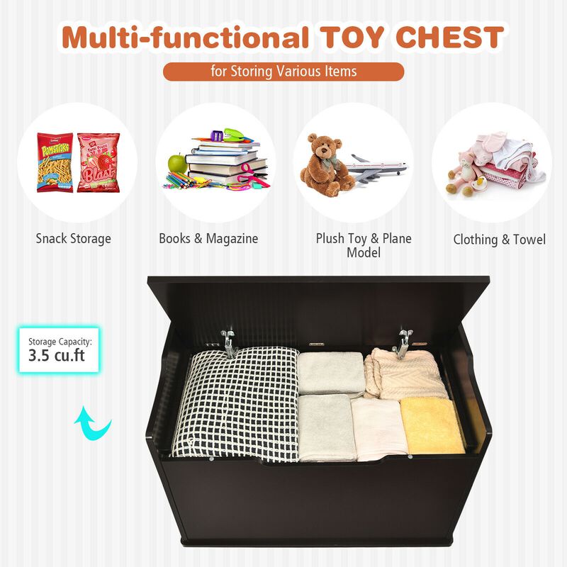 Kids Toy Wooden Flip-top Storage Box Chest Bench with Cushion Hinge