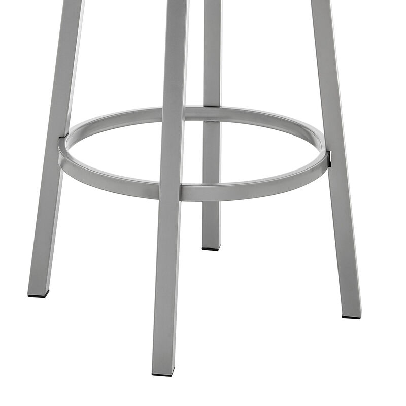 Cohen Bar Height Swivel Bar Stool in Silver Finish with White Faux Leather