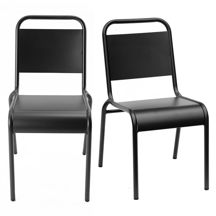 HomeRoots Set of Two Black Aluminum Outdoor Stacking Dining Chairs