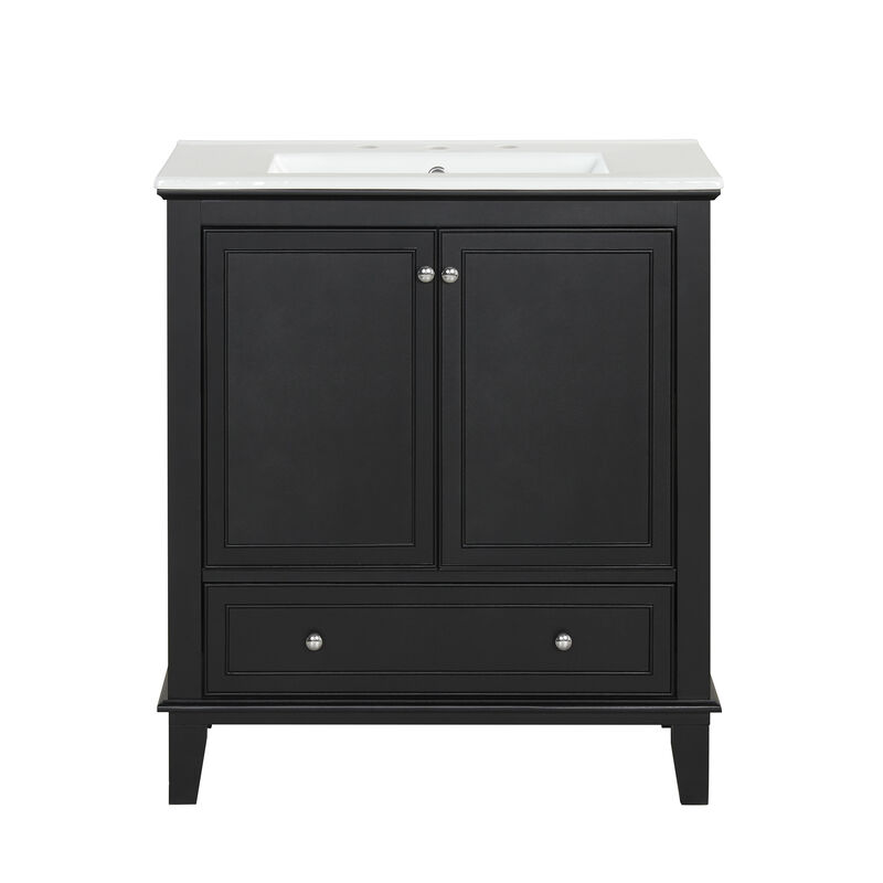 Whisen 30" Bathroom Storage Cabinet Bathroom Vanity with Ceramic Sink and Adjustable Shelf