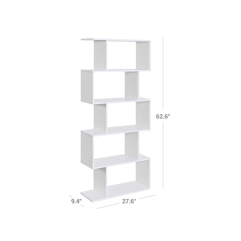 Wooden 5-Tier Display Shelf &ndash; Freestanding White Bookcase
