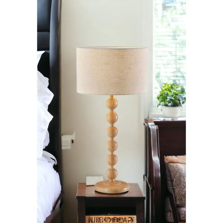 Hivvago 28" Brown Solid Wood Candlestick Table Lamp With Off White Drum Shade